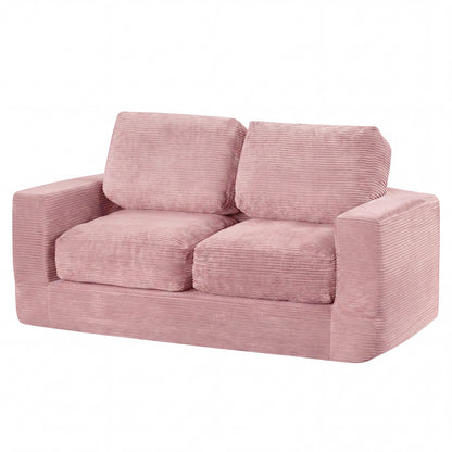 2-Seater Floor Couch Loveseat Foam Sofa with Removable Corduroy Cover