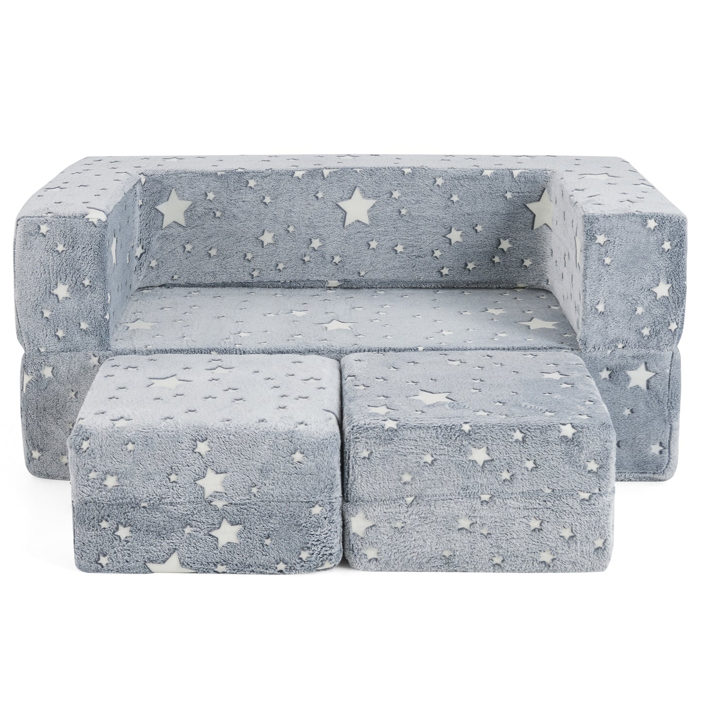 2 Seater Kids Play Couch with Removable and Machine Washable Flannel Cover-Color - Gray