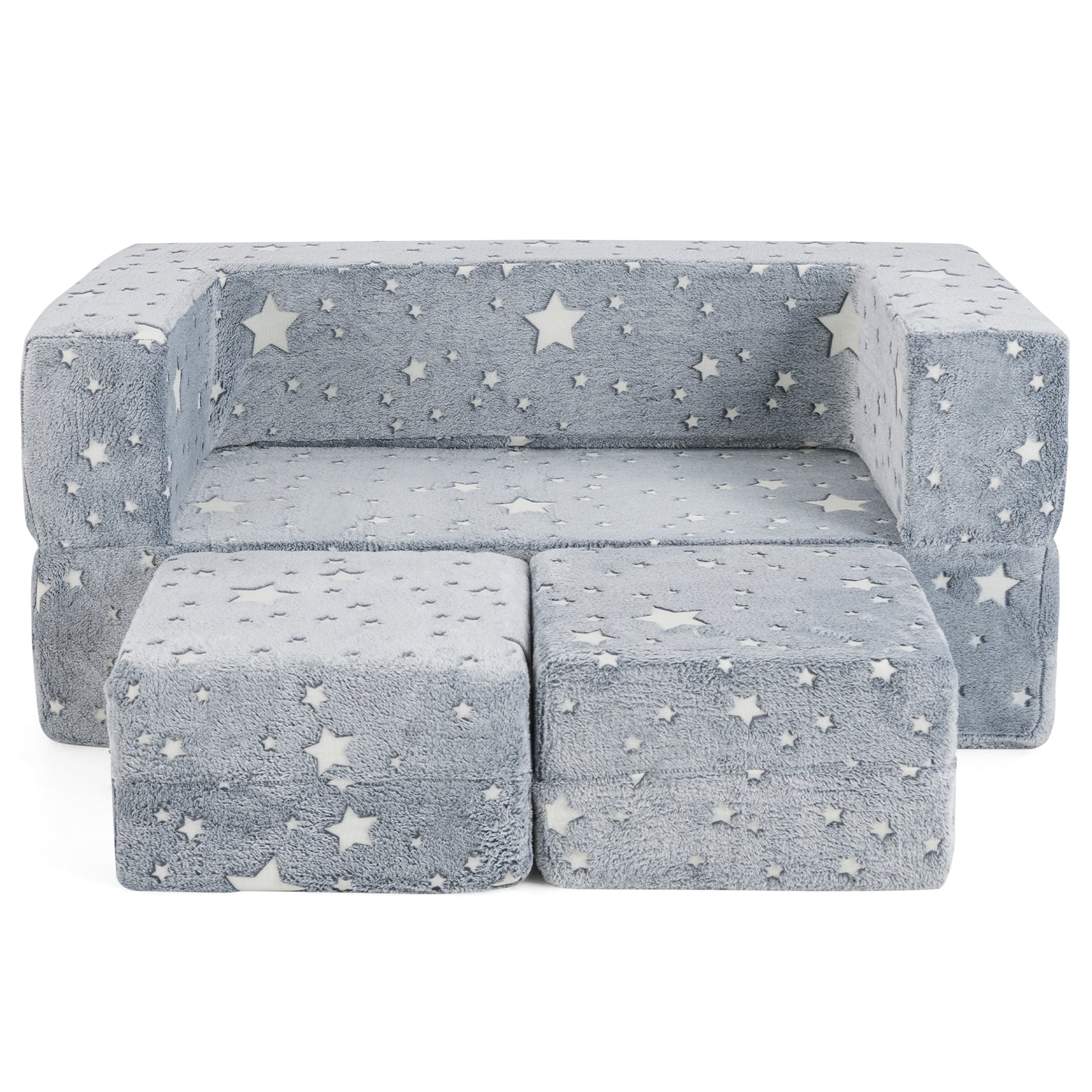 2 Seater Kids Play Couch with Removable and Machine Washable Flannel Cover-Color - Gray