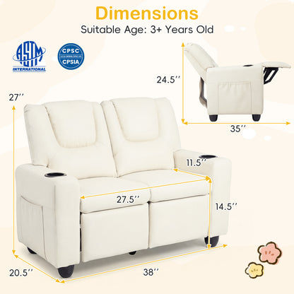 2-Seater Kids Recliner Double Toddler Sofa Chair with 2 Cup Holders