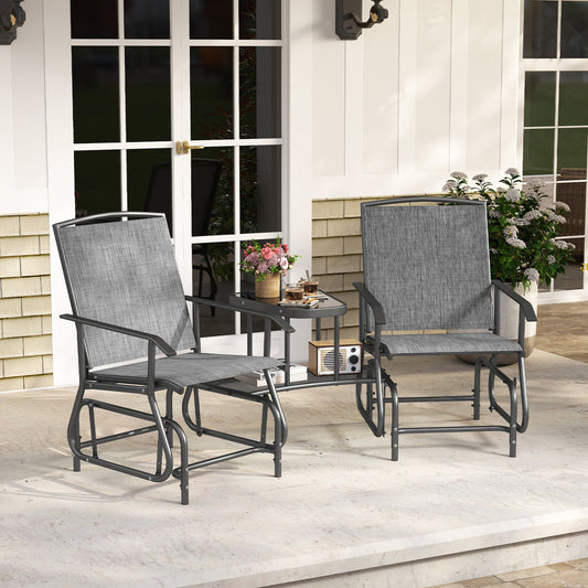 2-Seater Outdoor Glider Bench with Center Table
