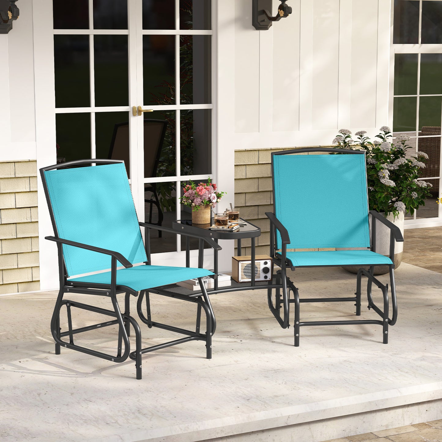 2-Seater Outdoor Glider Bench with Center Table