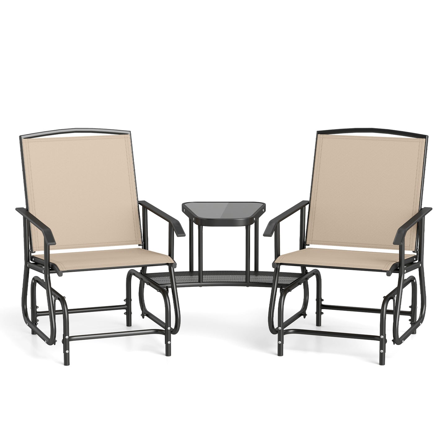 2-Seater Outdoor Glider Bench with Center Table