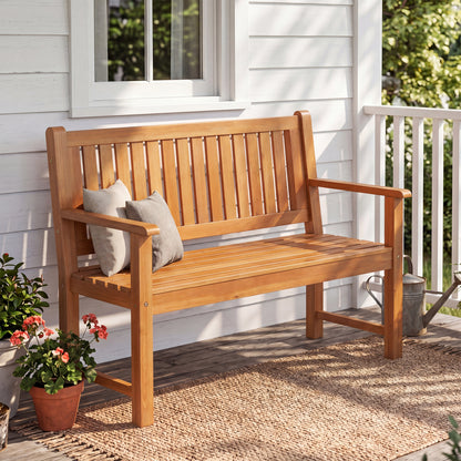 2-Seater Wooden Outdoor Bench with Backrest and Armrests