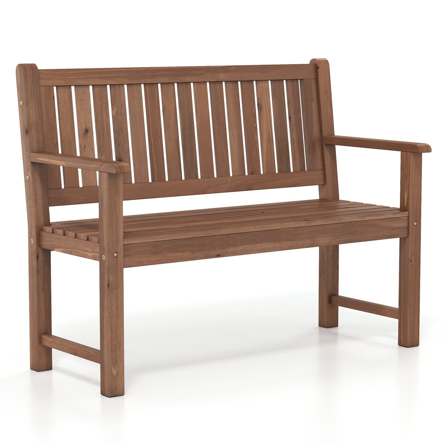 2-Seater Wooden Outdoor Bench with Backrest and Armrests