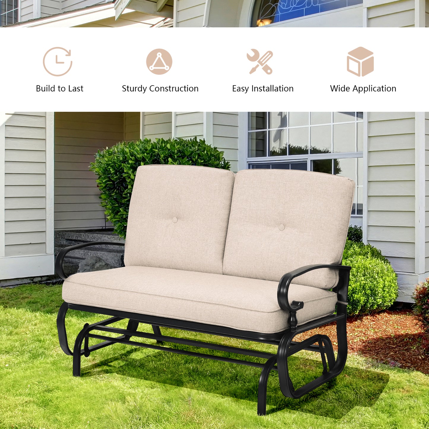 2 Seats Outdoor Swing Glider Chair with C