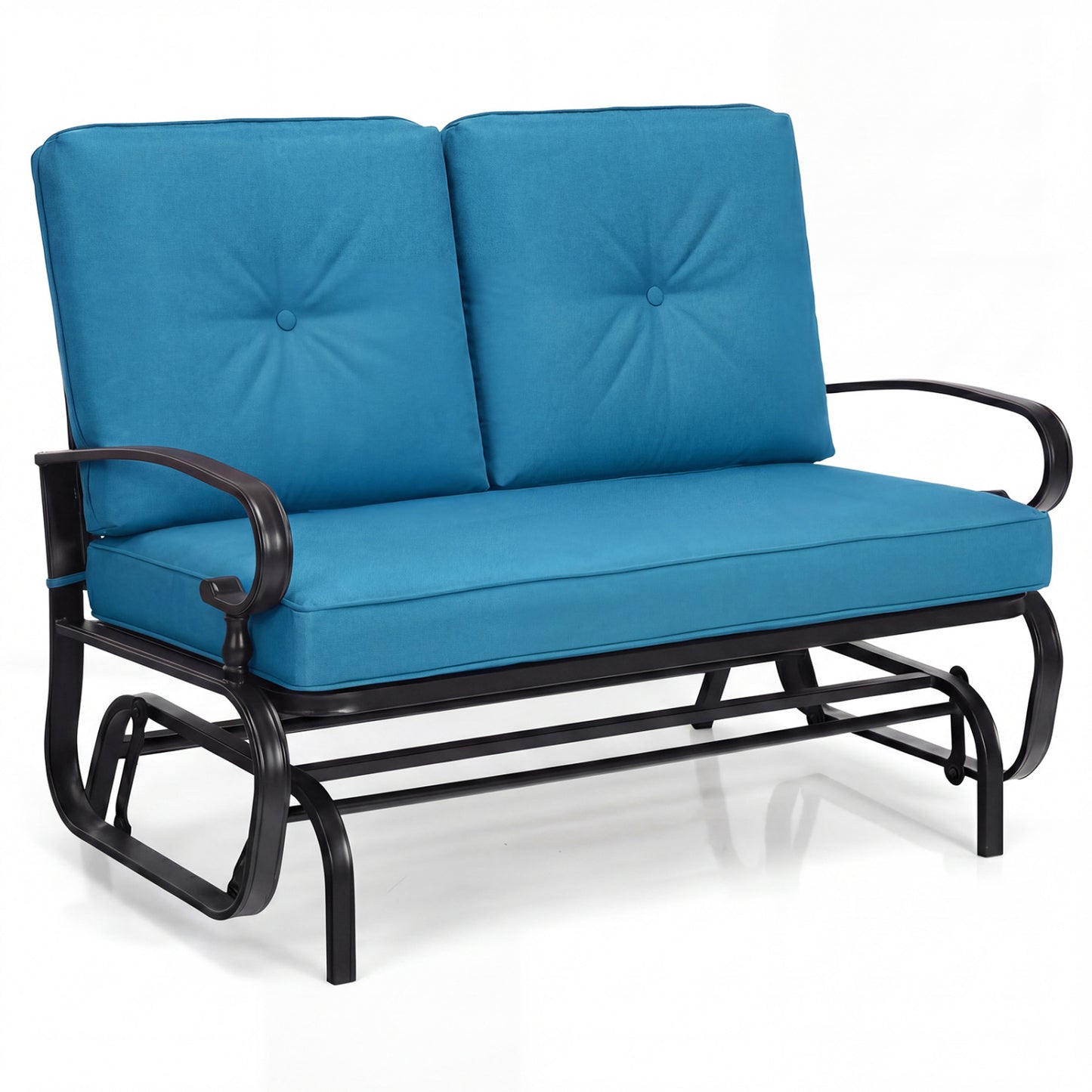 2 Seats Outdoor Swing Glider Chair with Comfortable Cushions-Beige - Blue