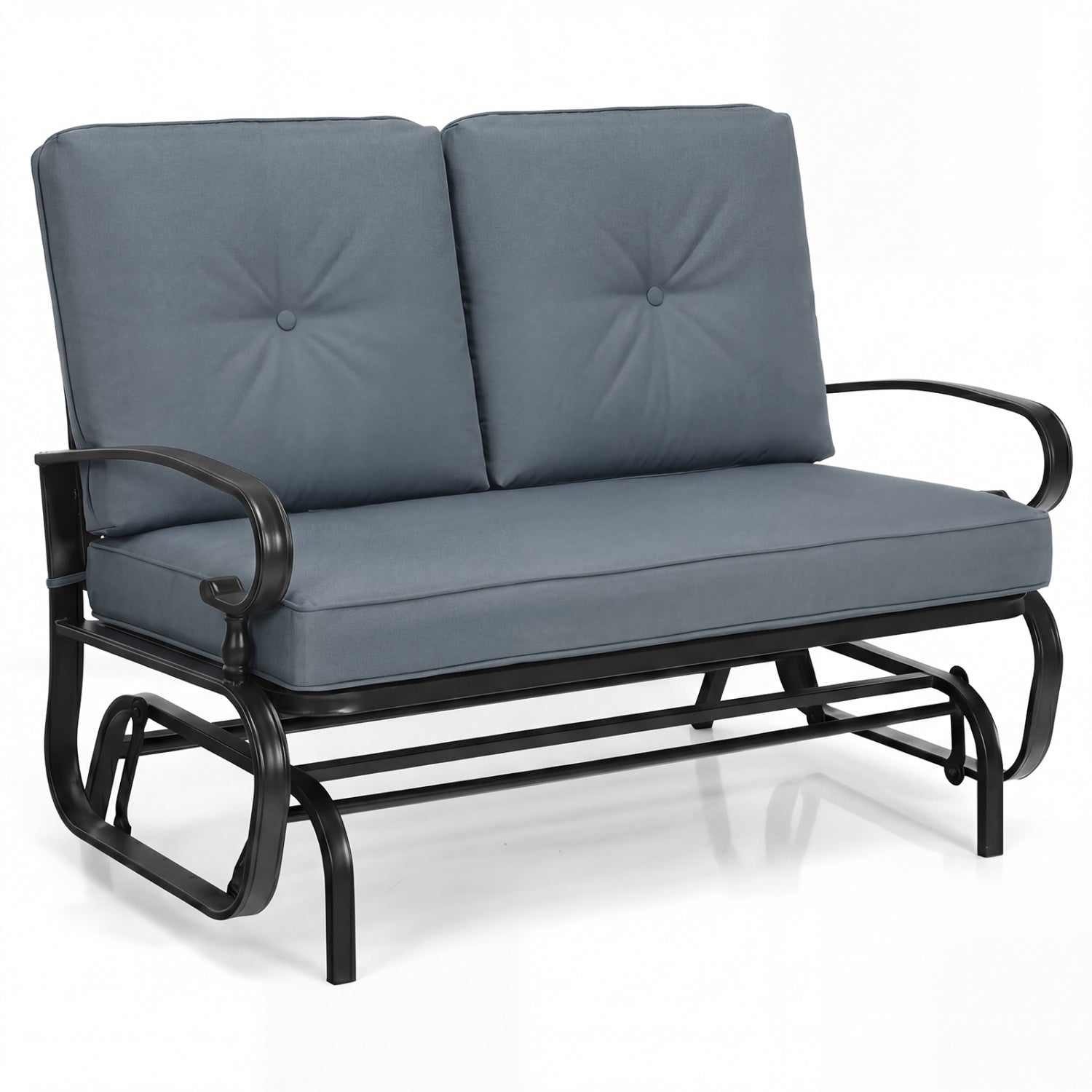 2 Seats Outdoor Swing Glider Chair with Comfortable Cushions-Beige - Gray