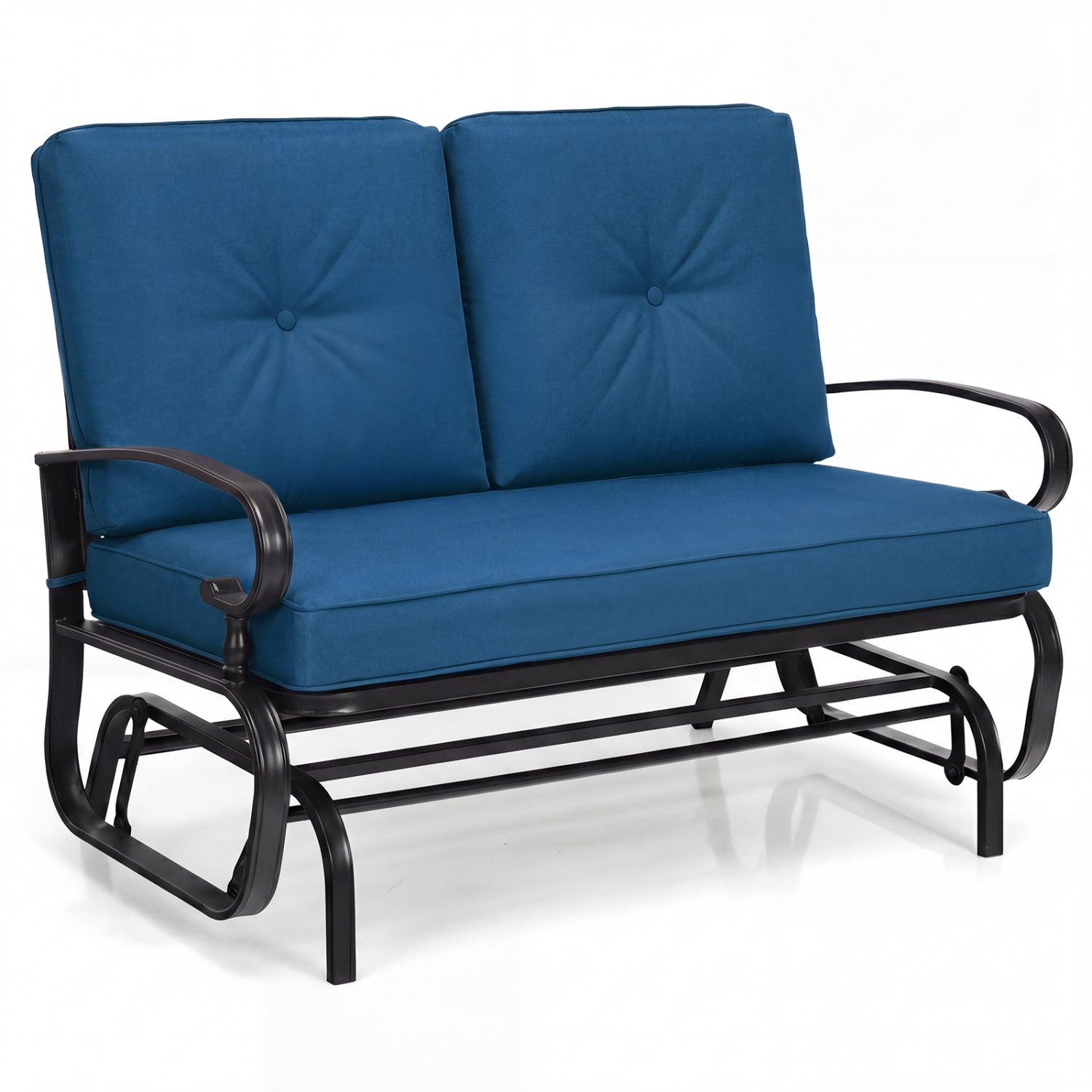 2 Seats Outdoor Swing Glider Chair with Comfortable Cushions-Beige - Navy