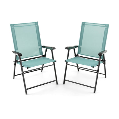 2 Set of Patio Dining Chair with Armrests and Metal Frame-Light Green - Light Green