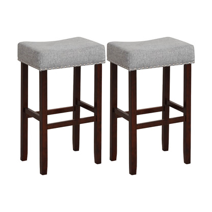 29 Inch Set of 2 Height Upholstered Bar Stool with Solid Rubber Wood Legs and Footrest-Gray - Gray