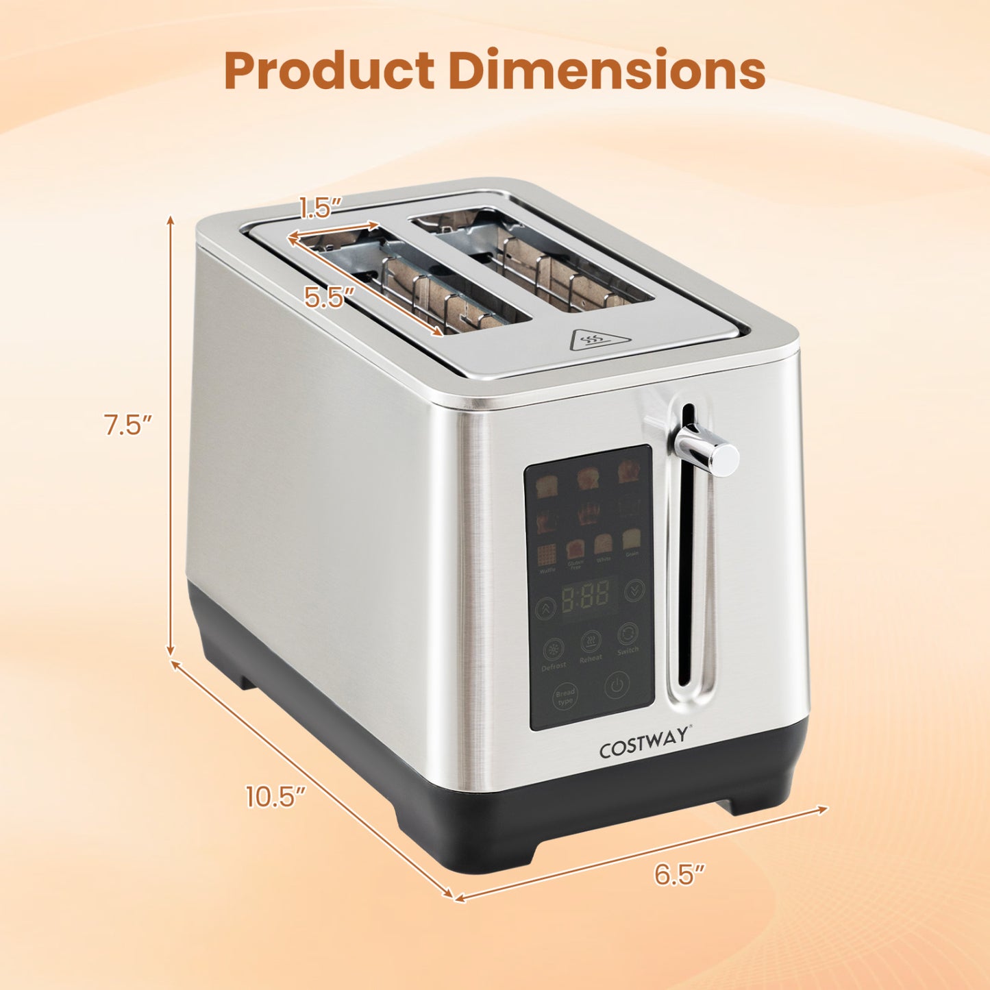 2 Slice Toaster with LED Display and 6 Browning Levels