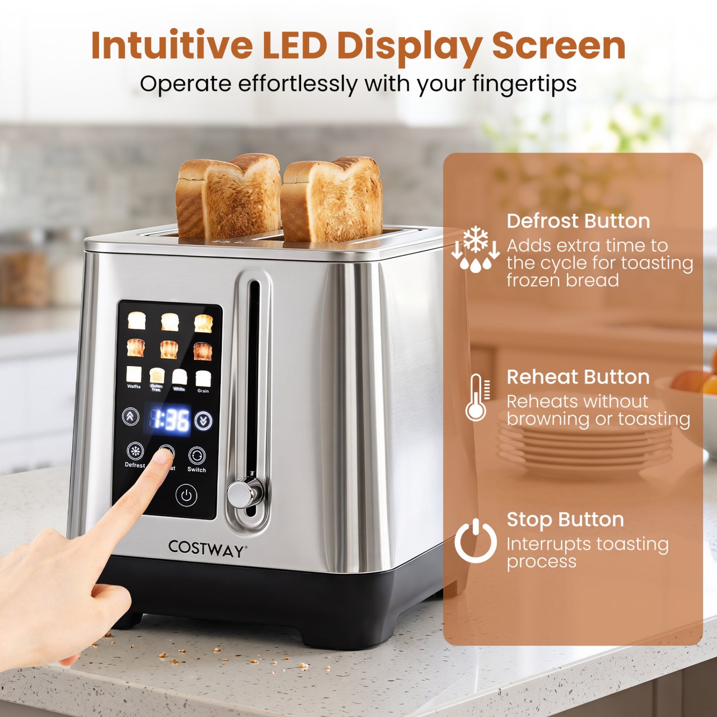 2 Slice Toaster with LED Display and 6 Browning Levels