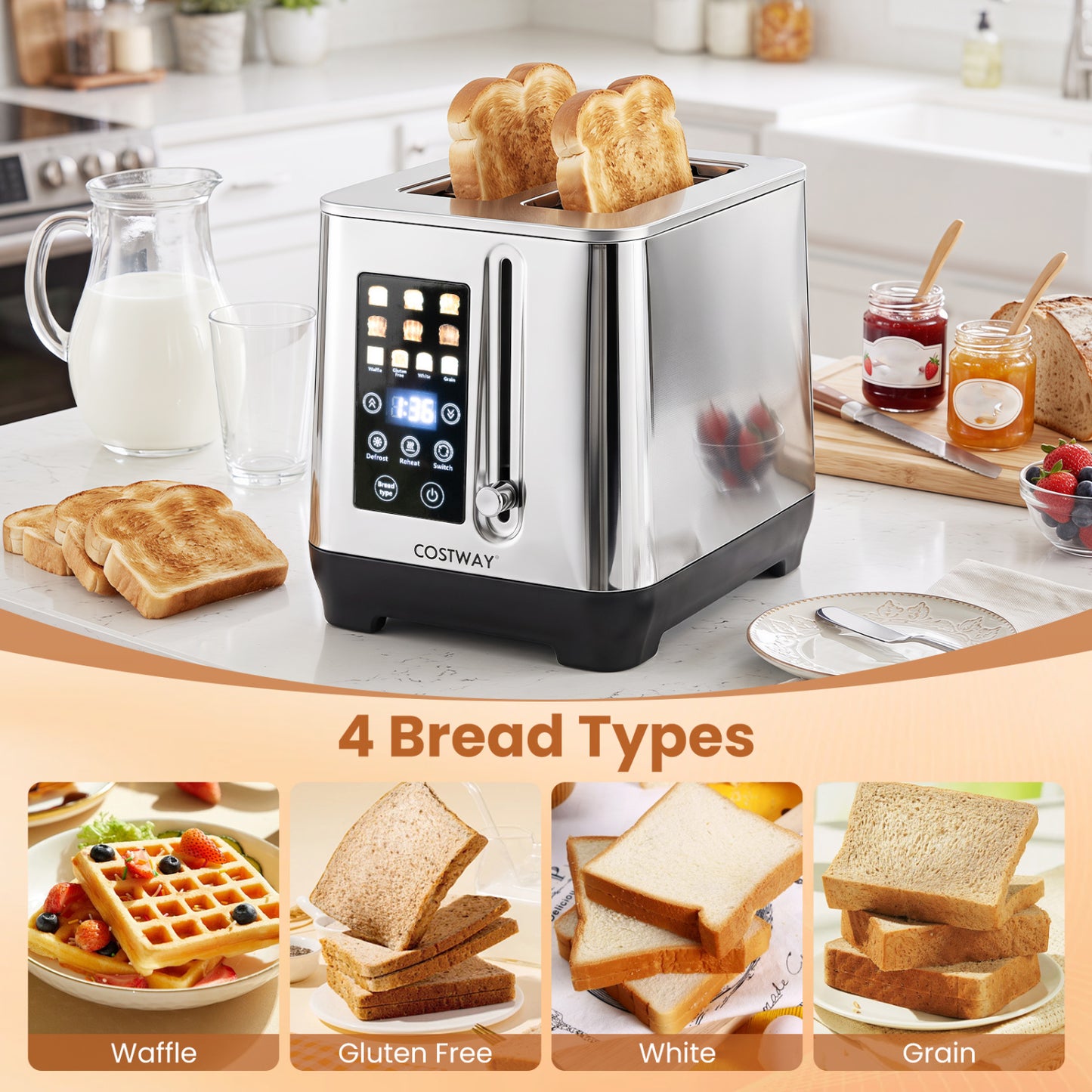 2 Slice Toaster with LED Display and 6 Browning Levels