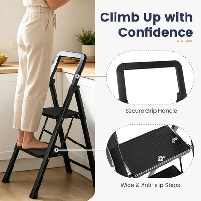 3-Step Folding Step Stool with Wide Anti-Slip Pedals
