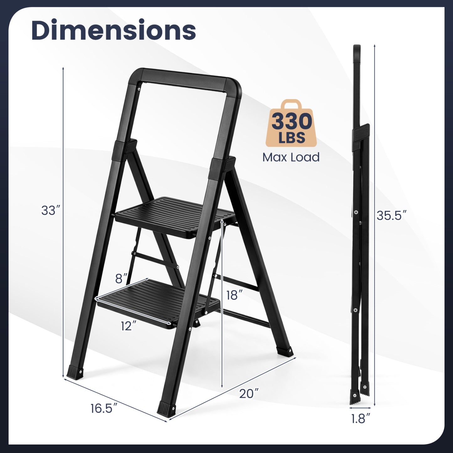 3-Step Folding Step Stool with Wide Anti-Slip Pedals