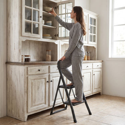 3 Step Ladder Folding Step Stool with Handrail and Wide Anti