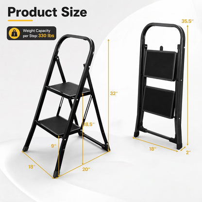 3 Step Ladder Folding Step Stool with Handrail and Wide Anti