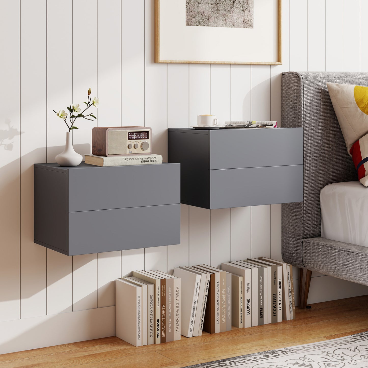 Wall Mounted Floating Nightstand with 2 Drawers