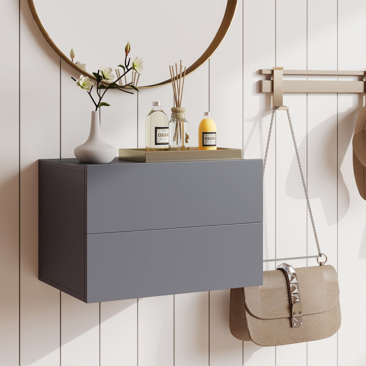 Wall Mounted Floating Nightstand with 2 Drawers