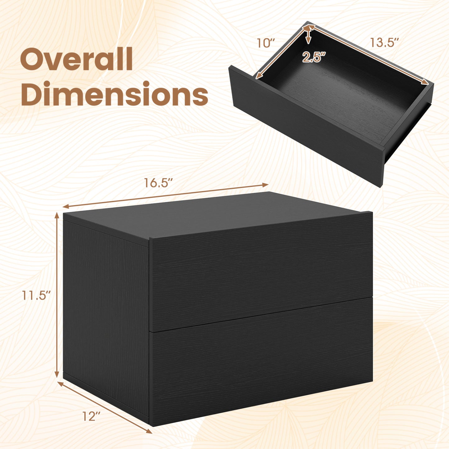 Wall Mounted Floating Nightstand with 2 Drawers