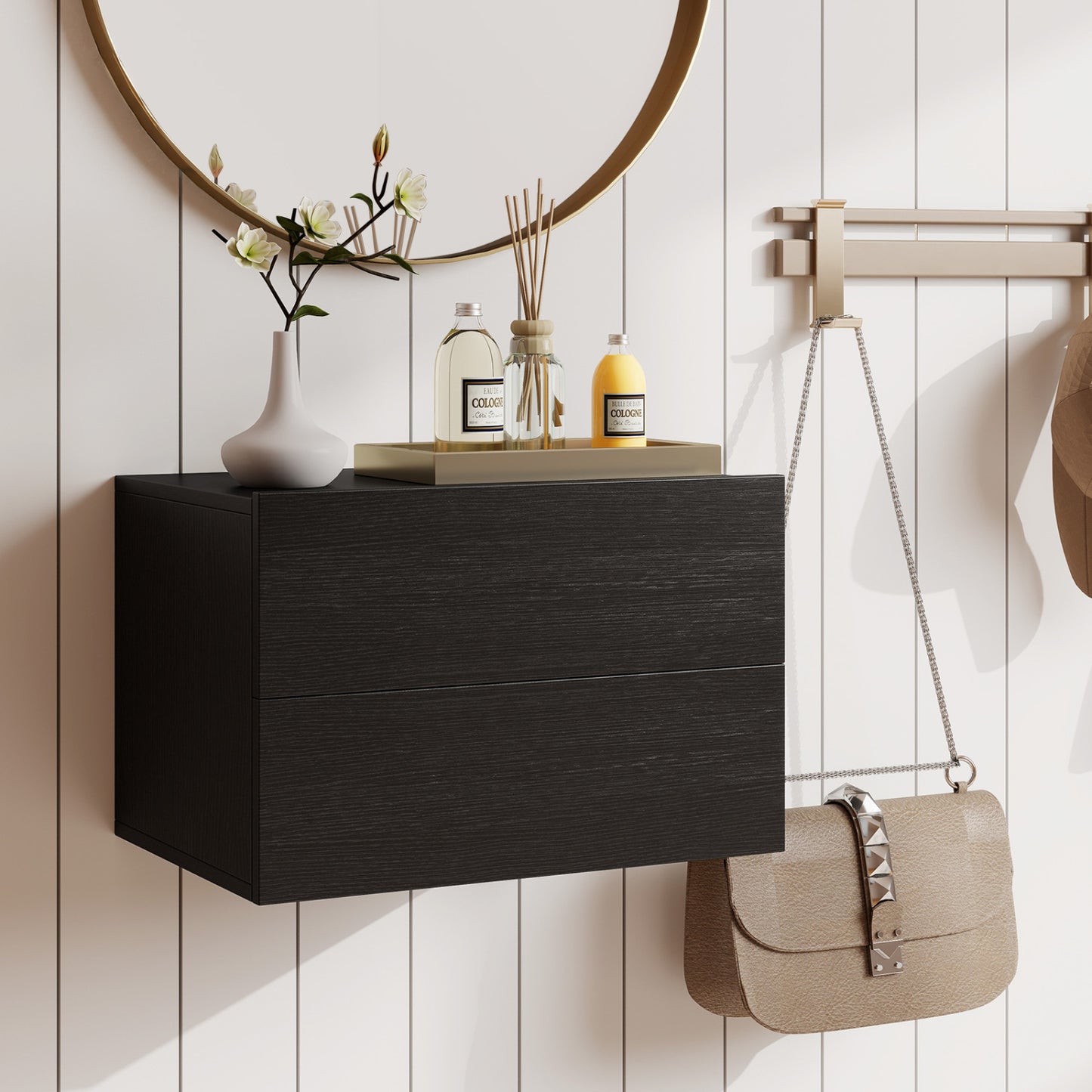 Wall Mounted Floating Nightstand with 2 Drawers