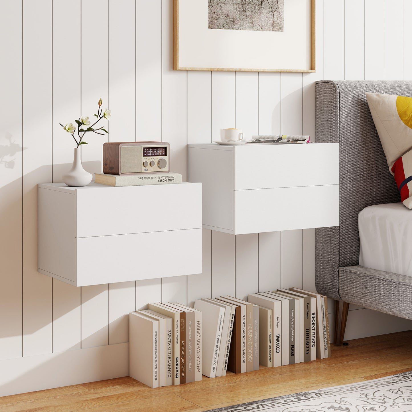 Wall Mounted Floating Nightstand with 2 Drawers