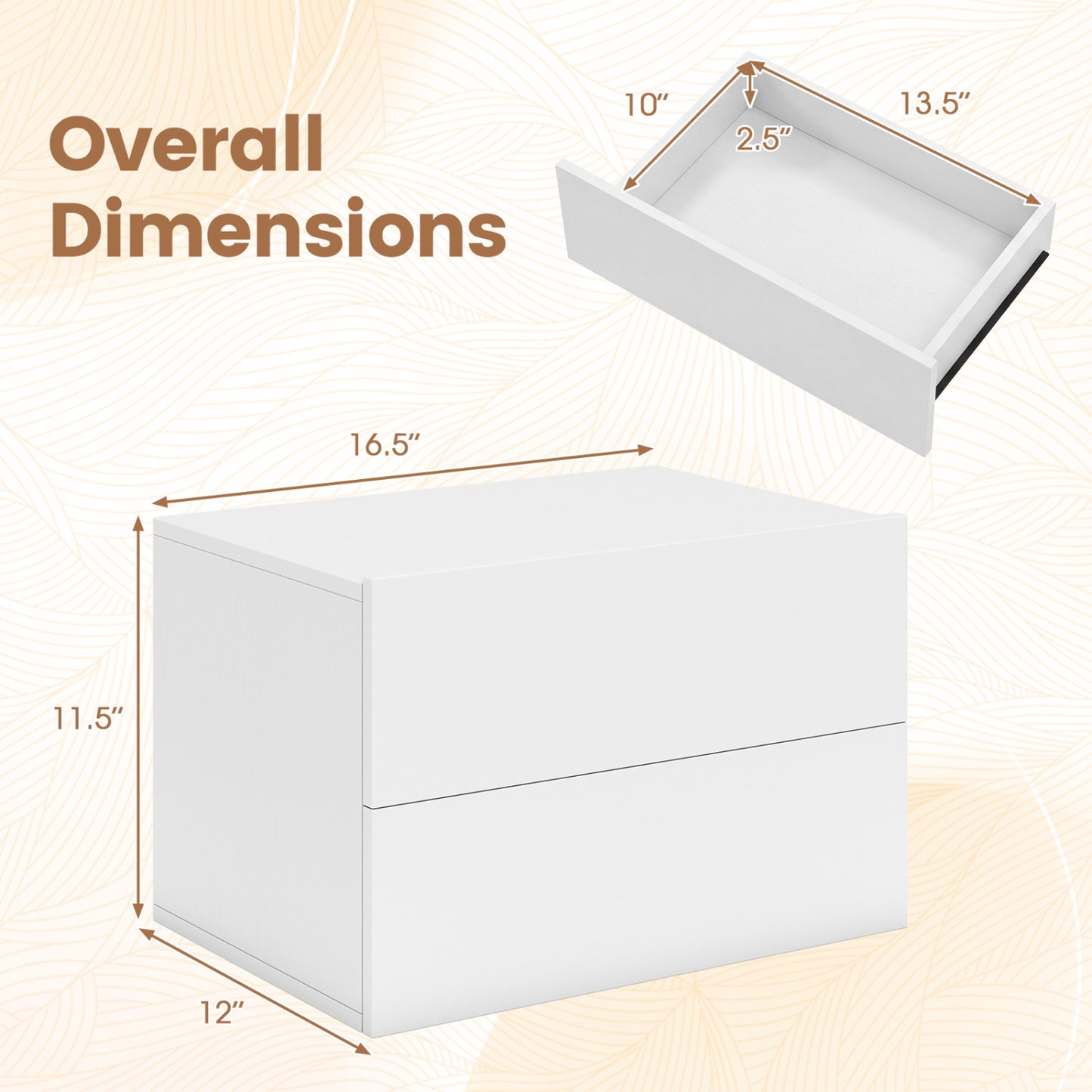 Wall Mounted Floating Nightstand with 2 Drawers