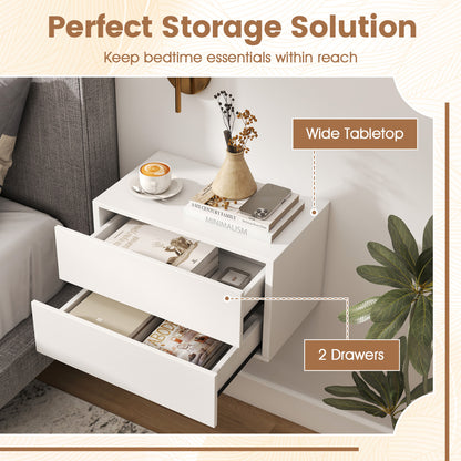 Wall Mounted Floating Nightstand with 2 Drawers