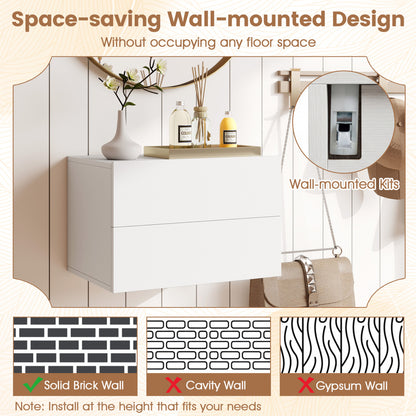 Wall Mounted Floating Nightstand with 2 Drawers