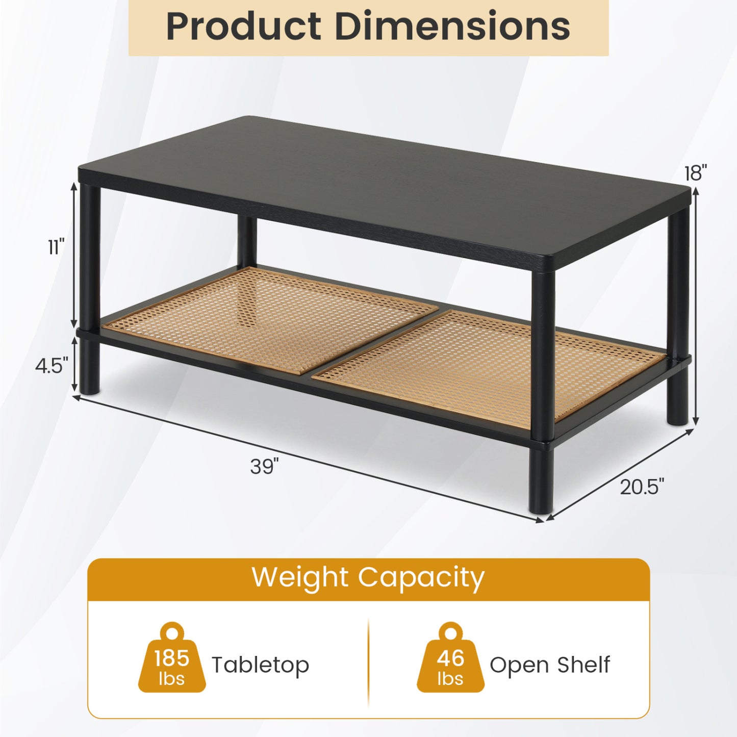 2-Tier Boho Coffee Table with Rattan Storage Shelf