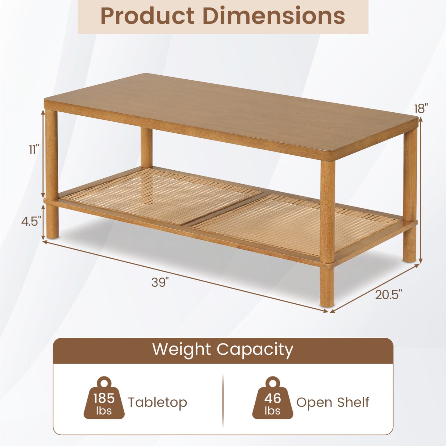 2-Tier Boho Coffee Table with Rattan Storage Shelf