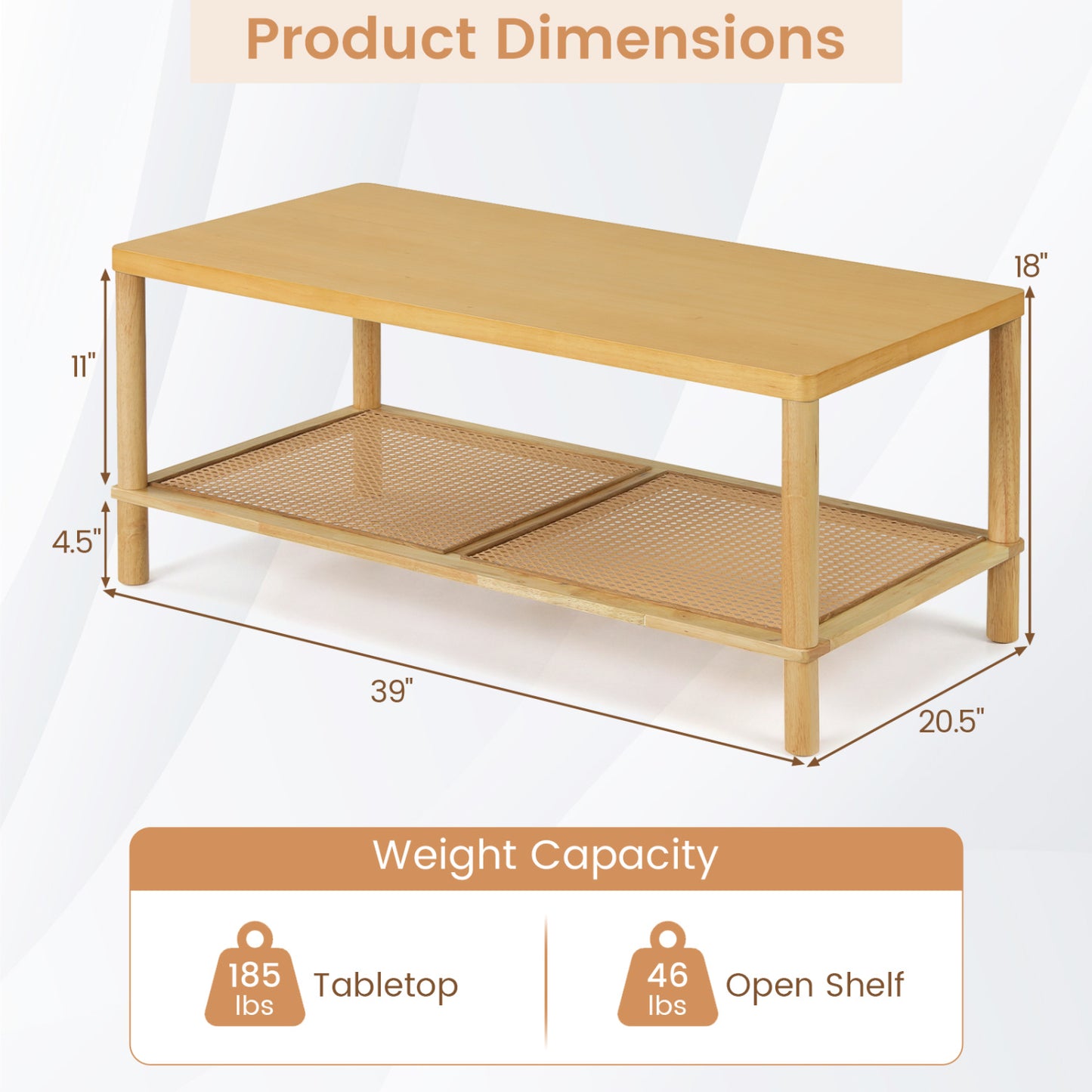 2-Tier Boho Coffee Table with Rattan Storage Shelf