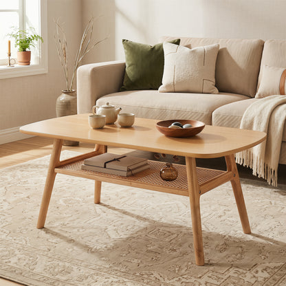 2-Tier Rattan Coffee Table with Rounded Corners