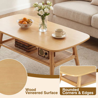 2-Tier Rattan Coffee Table with Rounded Corners