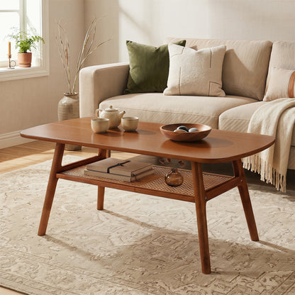 2-Tier Rattan Coffee Table with Rounded Corners
