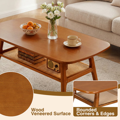 2-Tier Rattan Coffee Table with Rounded Corners