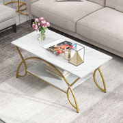 2-Tier Coffee Table Gold Rectangle for Living Room-Golden