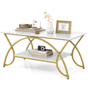2-Tier Coffee Table Gold Rectangle for Living Room-Golden