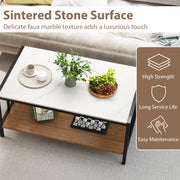 2 Tier Coffee Table with Sintered Stone Tabletop-White
