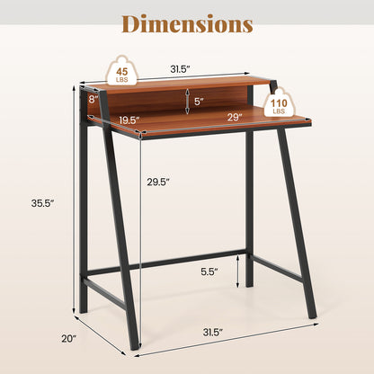 2 Tier Computer Desk PC Laptop Table Study Writing Home Office Workstation New-Walnut