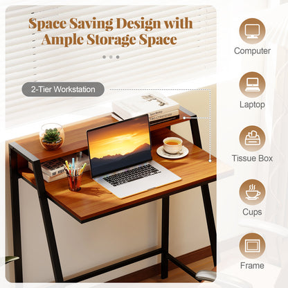 2 Tier Computer Desk PC Laptop Table Study Writing Home Office Workstation New-Walnut