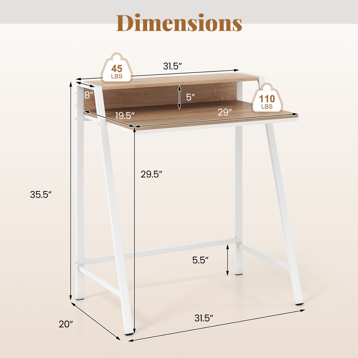 2 Tier Computer Desk PC Laptop Table Study Writing Home Office Workstation New-Natural