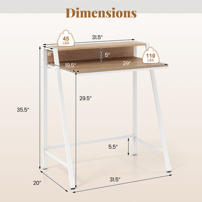 2 Tier Computer Desk PC Laptop Table Study Writing Home Office Workstation New-Natural