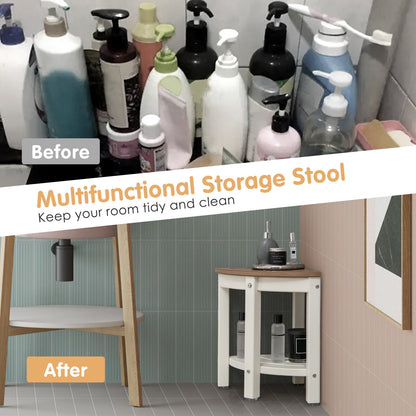 Heavy Duty Corner Shower Bench Stool with Storage Shelf for Shaving Legs