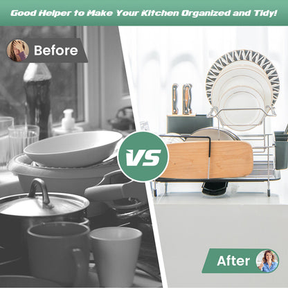 2-Tier Detachable Dish Rack with Drainboard and 360¬∞ Swivel Spout