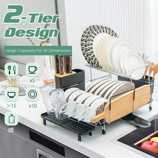 2-Tier Detachable Dish Rack with Drainboard and 360¬∞ Swivel Spout