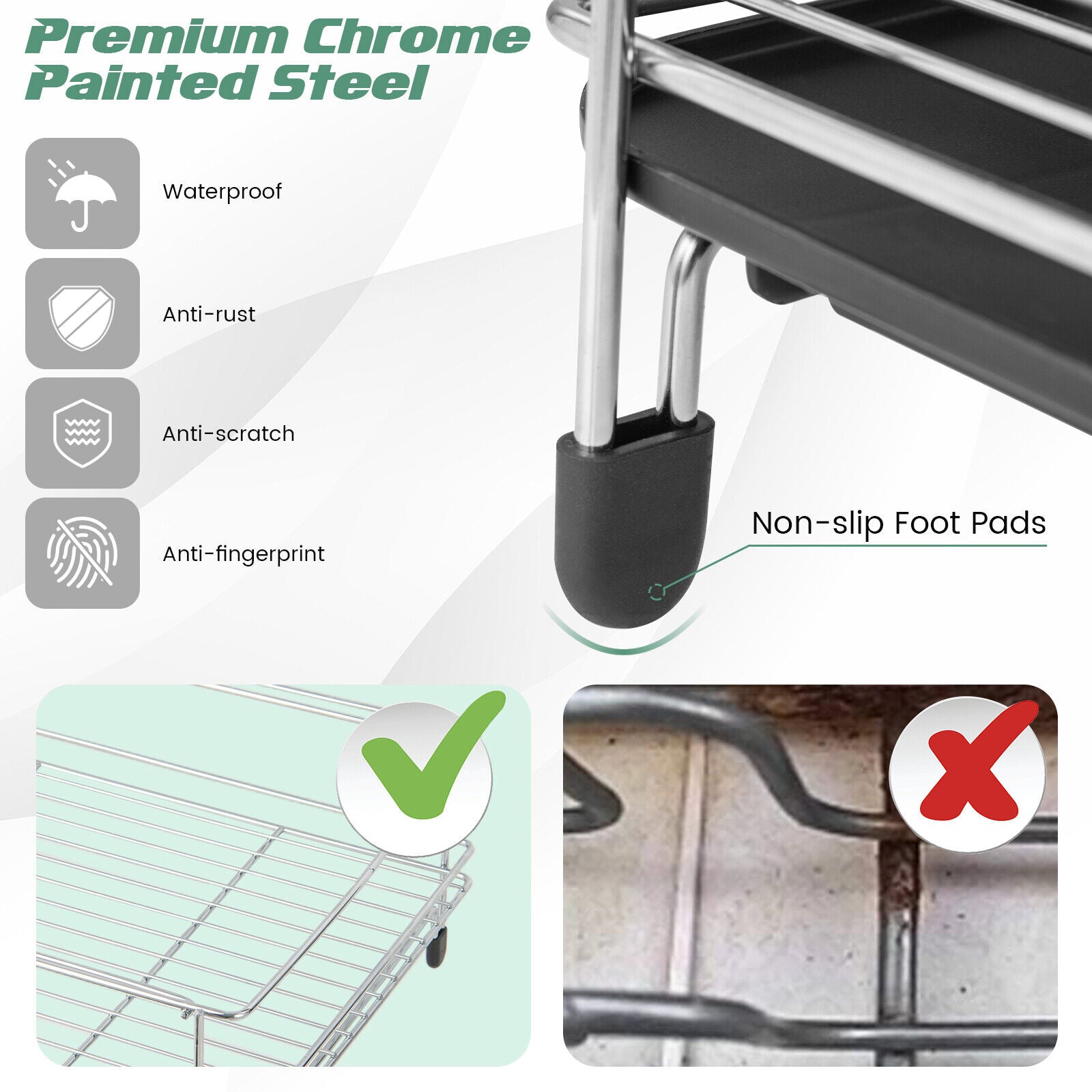 2-Tier Detachable Dish Rack with Drainboard and 360¬∞ Swivel Spout