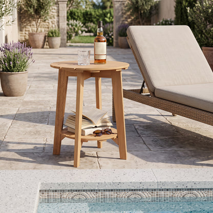 2-Tier Eucalyptus Wood Side Table with Storage Shelf
