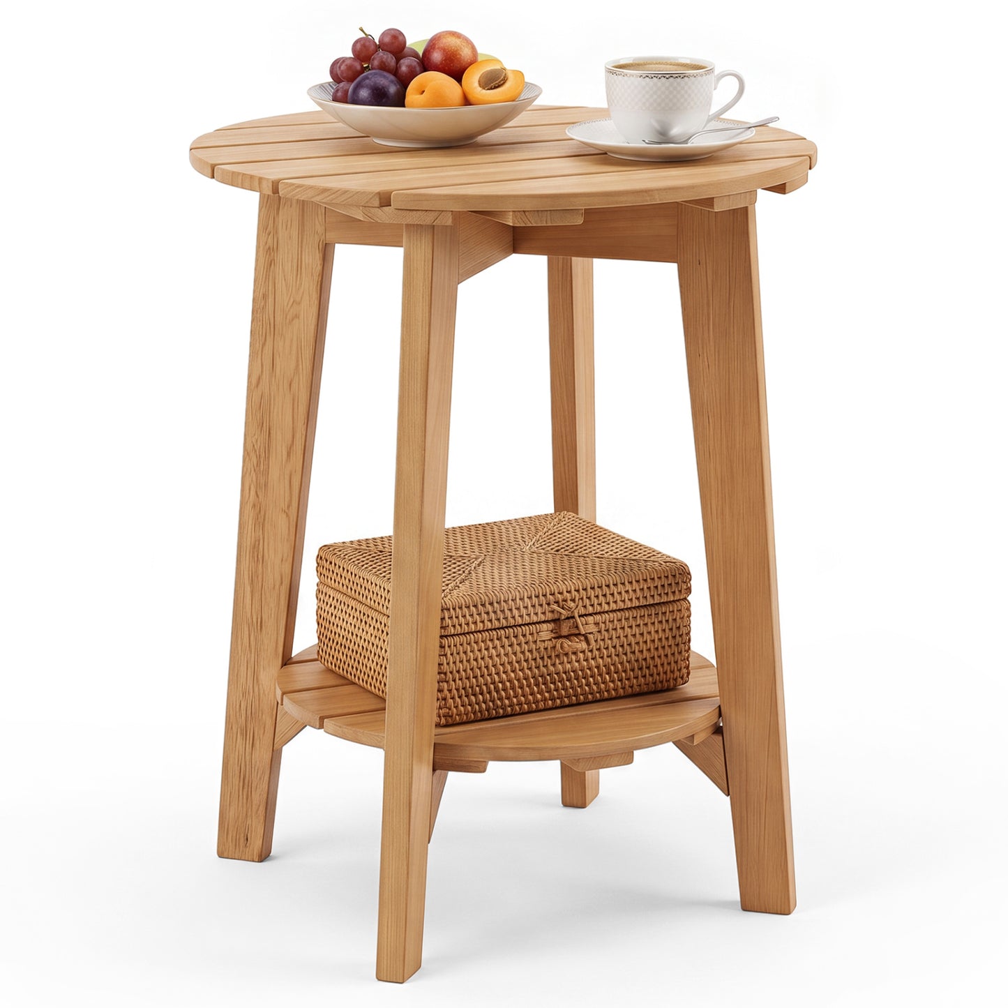 2-Tier Eucalyptus Wood Side Table with Storage Shelf